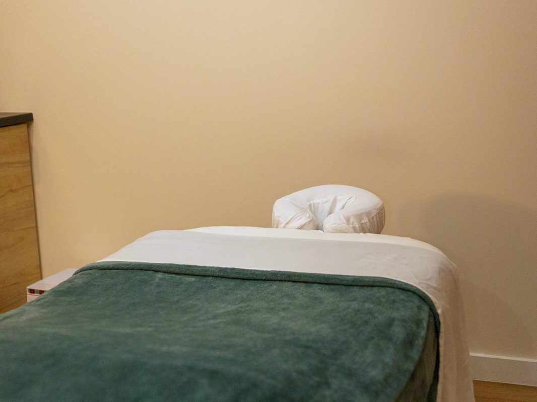 Treatment room at Healastic in Manotick, prepared before a massage therapy session